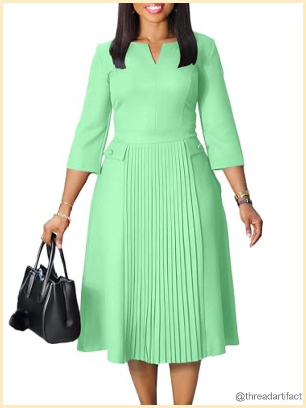 A-Line Midi Dress with 3/4 Sleeves for Work